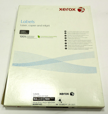 003R97402 Наклейки бумажные Xerox для лаз. и стр. печати А4:4 (4 накл/лист, 105х148,5мм, 100л/п) [R]