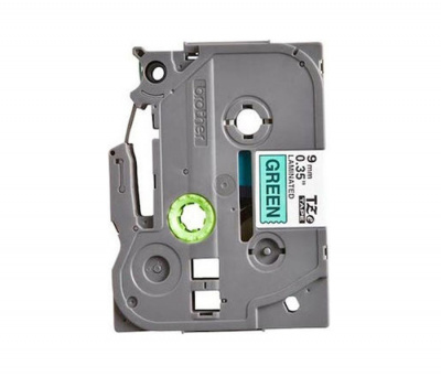 Лента TZE721 ламинированная для печати наклеек Brother PT 5/9800 (размер: 9мм х 8м, черный шрифт, зеленый фон) [артикул: TZE-721] /оригинальная/