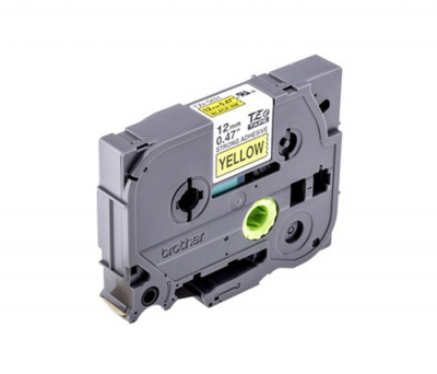 Лента TZE631 ламинированная для печати наклеек Brother PT 5/9800 (размер: 12мм х 8м, черный шрифт, желтый фон) [артикул: TZE-631] /оригинальная/