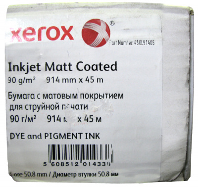 Бумага для плоттеров Xerox Inkjet Matt Coated (матовая) A0+ (914 мм x 45 м, 90 г/кв.м, втулка 50,8 мм) [арт. 450L91405]