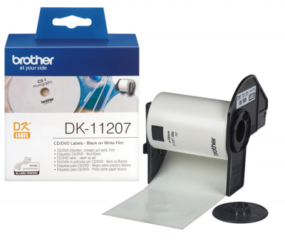 Наклейки DK11207 пленочные для CD/DVD дисков Brother QL 500/1060 (диаметр 58 мм) [кол-во: 100 накл/рул] [артикул: DK-11207] /оригинальные/