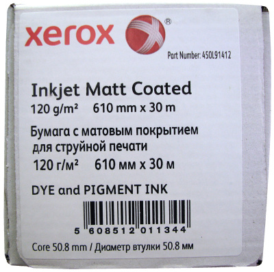 Бумага для плоттеров Xerox Inkjet Matt Coated (матовая) A1+ (610 мм x 30 м, 120 г/кв.м, втулка 50,8 мм) [арт. 450L91412]