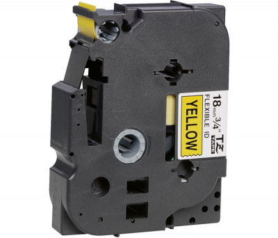 Лента TZEFX641 ламинированная эластичная (идентификационная) для печати наклеек Brother PT 5/9800 (размер: 18мм х 8м, черный шрифт, желтый фон) [артикул: TZE-FX641] /оригинальная/