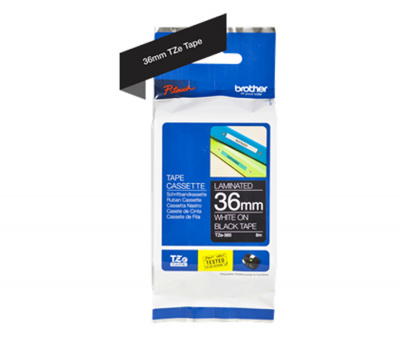 Лента TZE365 ламинированная для печати наклеек Brother PT 530/9800 (размер: 36мм х 8м, белый шрифт, черный фон) [артикул: TZE-365] /оригинальная/