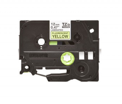 Лента TZEC31 ламинированная (высококонтрастная) для печати наклеек Brother PT 5/9800 (размер: 12мм х 5м, черный шрифт, флуоресцентный желтый фон) [артикул: TZE-C31] /оригинальная/