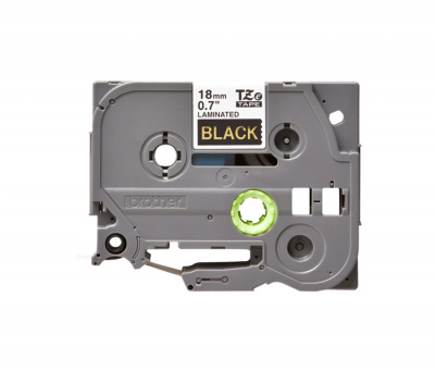 Лента TZE344 ламинированная для печати наклеек Brother PT 5/9800 (размер: 18мм х 8м, золотой шрифт, черный фон) [артикул: TZE-344] /оригинальная/