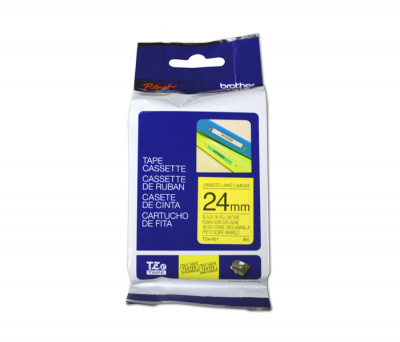 Лента TZE651 ламинированная для печати наклеек Brother PT 500/9800 (размер: 24мм х 8м, черный шрифт, желтый фон) [артикул: TZE-651] /оригинальная/