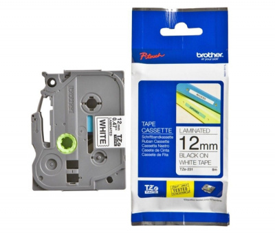 Лента TZEN231 неламинированная бумажная для печати наклеек Brother PT 5/9800 (размер: 12мм х 8м, черный шрифт, белый фон) [артикул: TZE-N231] /оригинальная/