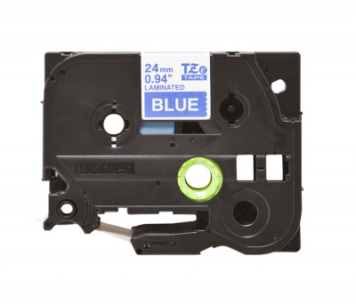 Лента TZE555 ламинированная для печати наклеек Brother PT 500/9800 (размер: 24мм х 8м, белый шрифт, синий фон) [артикул: TZE-555] /оригинальная/