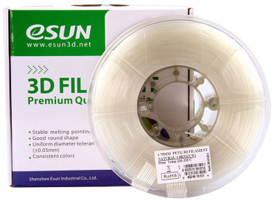Проволока PETG-пластик ESUN для печати на 3D-принтерах (диаметр нити: 1,75 мм, вес катушки: 1 кг, цвет: натуральный белый)