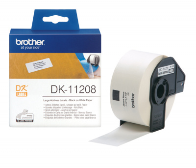 Наклейки DK11208 большие адресные Brother QL 500/1060 (размер: 38 x 90 мм) [кол-во: 400 накл/рул] [артикул: DK-11208] /оригинальные/