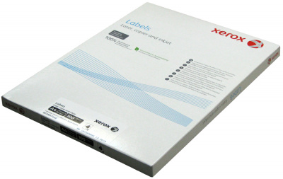 Бумажные наклейки для лазерной и струйной печати Xerox A4:4 (4 наклейки  на листе, 105х148,5 мм, 100 л/пач) (прямые углы) [арт. 003R97402]