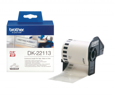 Лента пленочная DK22113 клеящаяся цельная Brother QL 500/1060 (размер: 62мм x 15,24м, черный шрифт, прозрачный фон) [артикул: DK-22113] /оригинальная/