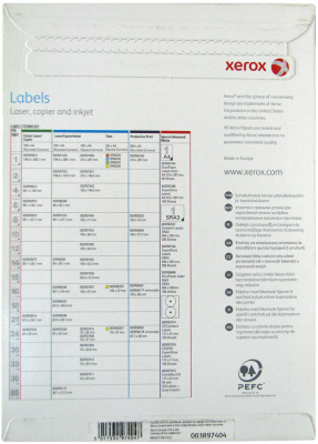 Бумажные наклейки для лазерной и струйной печати Xerox A4:8 (8 наклеек  на листе, 105х71,25 мм, 100 л/пач) (прямые углы) [арт. 003R97404]