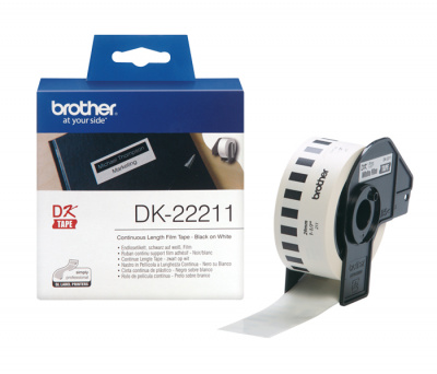 Лента пленочная DK22211 клеящаяся цельная Brother QL 500/1060 (размер: 29мм x 15,24м, черный шрифт, белый фон) [артикул: DK-22211] /оригинальная/