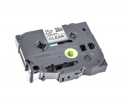 Лента TZES131 ламинированная плотная (повышенной адгезии) для печати наклеек Brother PT 5/9800 (размер: 12мм х 8м, черный шрифт, прозрачный фон) [артикул: TZE-S131] /оригинальная/