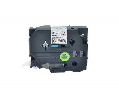 Лента TZES151 ламинированная плотная (повышенной адгезии) для печати наклеек Brother PT 500/9800 (размер: 24мм х 8м, черный шрифт, прозрачный фон) [артикул: TZE-S151] /оригинальная/