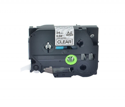 Лента TZE151 ламинированная для печати наклеек Brother PT 500/9800 (размер: 24мм х 8м, черный шрифт, прозрачный фон) [артикул: TZE-151] /оригинальная/