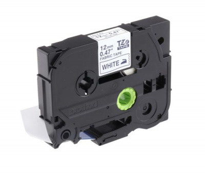 Лента TZEFA3 тканевая для печати наклеек Brother PT 5/9800 (размер: 12мм х 3м, синий шрифт, белый фон) [артикул: TZE-FA3] /оригинальная/