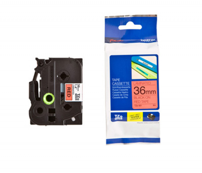 Лента TZE461 ламинированная для печати наклеек Brother PT 530/9800 (размер: 36мм х 8м, черный шрифт, красный фон) [артикул: TZE-461] /оригинальная/