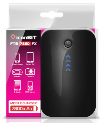 Внешний аккумулятор iconBIT FTB7800FX (емкость: 7800 мAч, кол-во USB-разъемов: 2 шт., фонарик, цвет: черный)