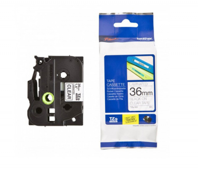 Лента TZE161 ламинированная для печати наклеек Brother PT 530/9800 (размер: 36мм х 8м, черный шрифт, прозрачный фон) [артикул: TZE-161] /оригинальная/